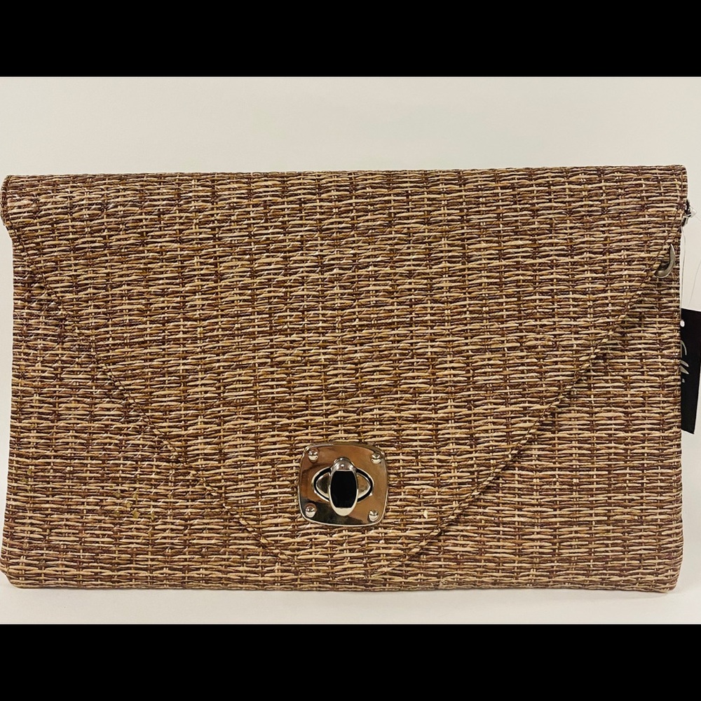 Woven envelope clutch with chain handle
